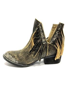 Circle G Brown Suede Lace-Up studded fringe Bootie